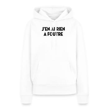 J'en ai rien à foutre / Humour / Drôle / Blague - Sweat à capuche Premium bio Femme - blanc - Devant - Julia (174cm)