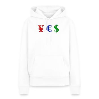 Yen Euro Dollar - YES - Sweat à capuche Premium bio Femme - blanc - Devant - Julia (174cm)