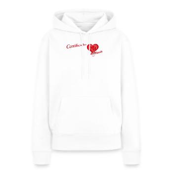Certificado con mi corazón— Certified with My Hear - Sweat à capuche Premium bio Femme - blanc - Devant - Julia (174cm)