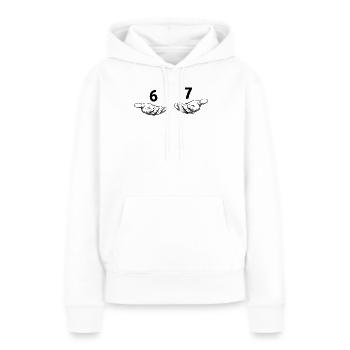 Mème des Six Sept Mains - 6 7 - Dessin des mains - Sweat à capuche Premium bio Femme - blanc - Devant - Julia (174cm)
