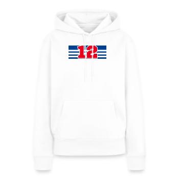 Numéro 12 France - Sweat à capuche Premium bio Femme - blanc - Devant - Julia (174cm)