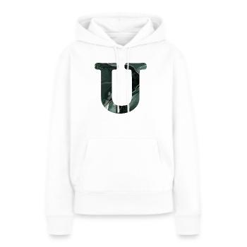 Lettre u marbré vert - Sweat à capuche Premium bio Femme - blanc - Devant - Julia (174cm)