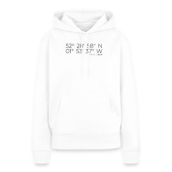 Coordonnées : Birmingham, Angleterre - Sweat à capuche Premium bio Femme - blanc - Devant - Julia (174cm)