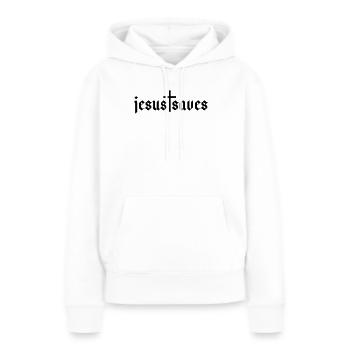 Jésus sauve - Sweat à capuche Premium bio Femme - blanc - Devant - Julia (174cm)