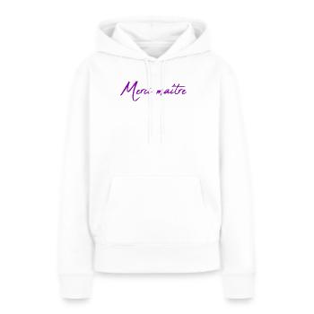 MAÎTRE. MAITRE. MERCI. MERCI MAÎTRE. MAITRE - Sweat à capuche Premium bio Femme - blanc - Devant - Julia (174cm)