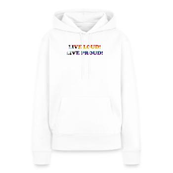 Queer - Vivre fort - Vivre fier - Sweat à capuche Premium bio Femme - blanc - Devant - Julia (174cm)