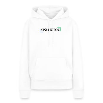 κράτιστος - Le plus fort - Sweat à capuche Premium bio Femme - blanc - Devant - Julia (174cm)