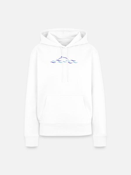 Azurblaue Wellenlinien mit Delfin - Frauen Premium Bio Hoodie - Weiß