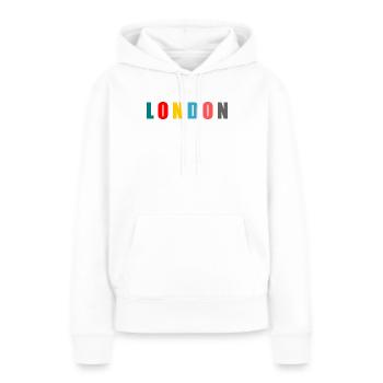 LONDON. LONDRES. BRITISH. ANGLETERRE. UK. CAPITALE - Sweat à capuche Premium bio Femme - blanc - Devant - Julia (174cm)