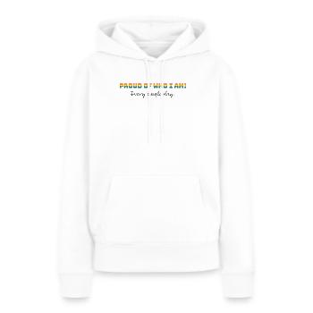 Arc-en-ciel | Fier de qui je suis | CSD - Sweat à capuche Premium bio Femme - blanc - Devant - Julia (174cm)