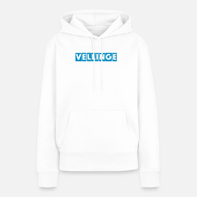 Vellinge – Conception de texte bleu - Sweat à capuche Premium bio Femme - blanc