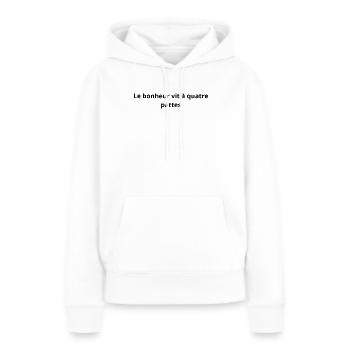 Le_bonheur_vit_a_quatre_pattes - Sweat à capuche Premium bio Femme - blanc - Devant - Julia (174cm)