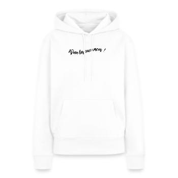 MAÎTRESSE. MAITRE. MERCI. MERCI MAÎTRESSE - Sweat à capuche Premium bio Femme - blanc - Devant - Julia (174cm)