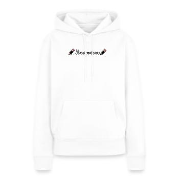 MAÎTRESSE. MAITRE. MERCI. MERCI MAÎTRESSE. MAITRES - Sweat à capuche Premium bio Femme - blanc - Devant - Julia (174cm)