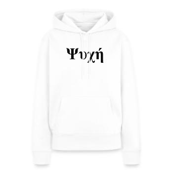 Griechisch "Seele" / "Soul" - Frauen Premium Bio Hoodie - Weiß - Vorne - Julia (174cm)