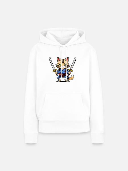 Samurai-Katze #30 - Frauen Premium Bio Hoodie - Weiß