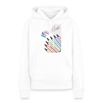 amour écrit - Sweat à capuche Premium bio Femme - blanc - Devant - Julia (174cm)