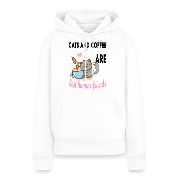cats and coffee best human friends - Sweat à capuche Premium bio Femme - blanc - Devant - Julia (174cm)
