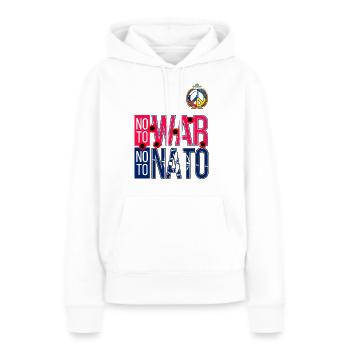 NON À LA GUERRE NON À L’OTAN | MARCHE MONDIALE POUR LA PAIX 2023 - Sweat à capuche Premium bio Femme - blanc - Devant - Julia (174cm)