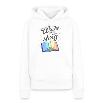 Write your own story - Sweat à capuche Premium bio Femme - blanc - Devant - Julia (174cm)