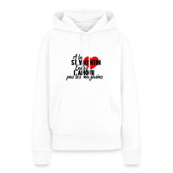 Machen Sie am Valentinstag Liebe, nicht in den Geschäften - Frauen Premium Bio Hoodie - Weiß - Vorne - Julia (174cm)