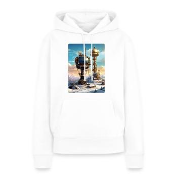 Paysage d’hiver steampunk avec tour radio 1.5 - Sweat à capuche Premium bio Femme - blanc - Devant - Julia (174cm)