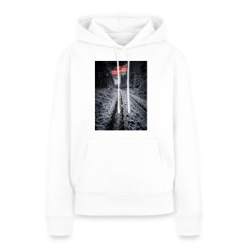 Der Hohe Meißner - Frauen Premium Bio Hoodie - Weiß - Vorne - Julia (174cm)