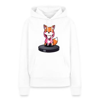 Adorable Red Fox in Pink Hoodie on Black Platform - Women’s Premium Organic Hoodie - white - Front - Julia (174cm)