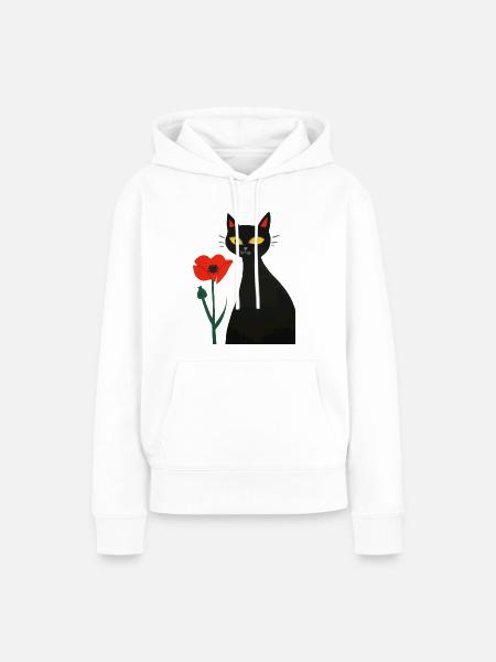 Schwarze Katze mit Mohnblumen - Frauen Premium Bio Hoodie - Weiß