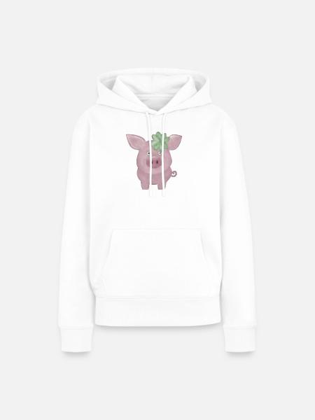 Glücksschwein mit Kleeblatt – süßes Glück - Frauen Premium Bio Hoodie - Weiß