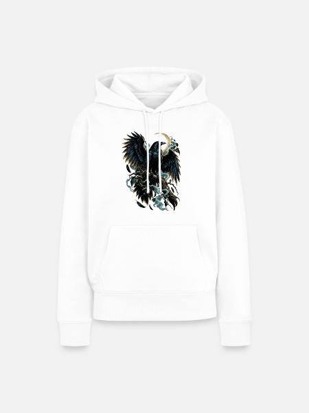 Mondkrähe auf Nachtzweig - Frauen Premium Bio Hoodie - Weiß