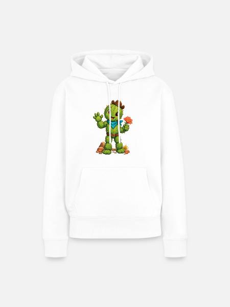 Kaktusheld mit Blumenblüte - Frauen Premium Bio Hoodie - Weiß