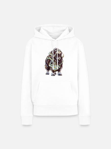 Moschusochse mit Polarlicht-Frostlaterne - Frauen Premium Bio Hoodie - Weiß