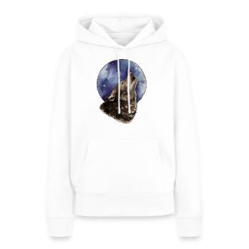 Loup et lune - Sweat à capuche Premium bio Femme - blanc - Devant - Julia (174cm)