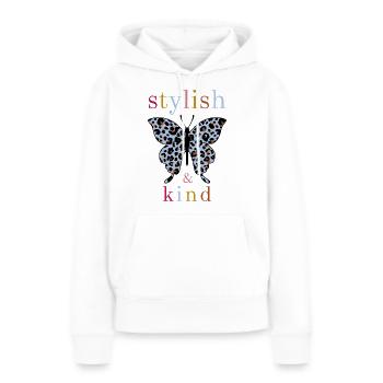 Butterfly - stylish and kind - Frauen Premium Bio Hoodie - Weiß - Vorne - Julia (174cm)