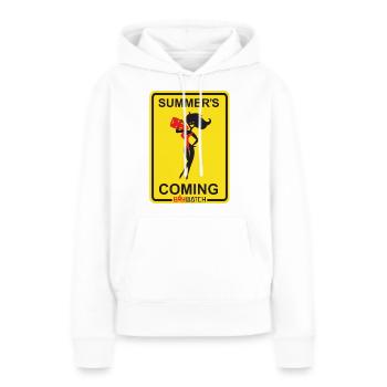 Baywatch Schild Summer´s Coming - Frauen Premium Bio Hoodie - Weiß - Vorne - Julia (174cm)
