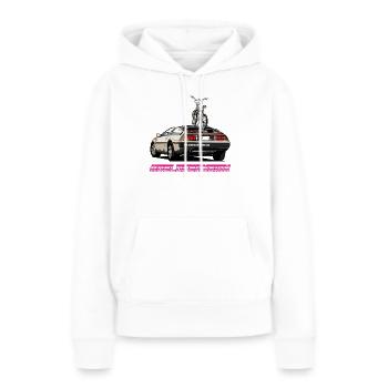 Delorean 80s Oldschool BMX Car mit Tour - Frauen Premium Bio Hoodie - Weiß - Vorne - Julia (174cm)