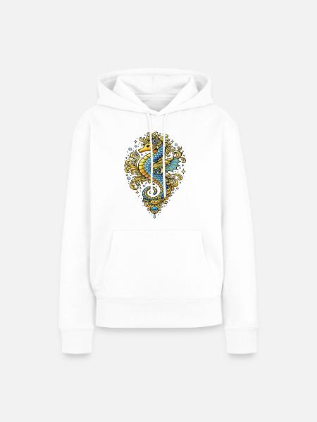 Blau-Gold-Barock-Seepferdchen – Marine-Illustration - Frauen Premium Bio Hoodie - Weiß