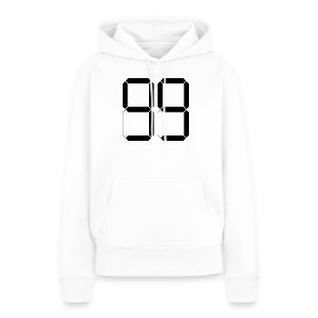 NUMÉRO 99 Quatre-vingt-dix-neuf cadeaux numériques - Sweat à capuche Premium bio Femme - blanc - Devant - Julia (174cm)