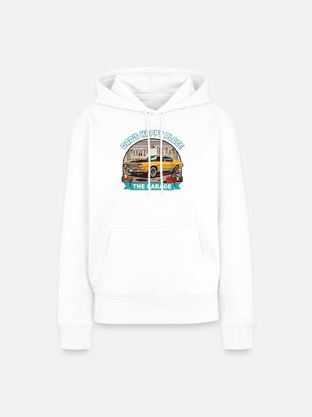 Dad's Happy Place – Garage - Frauen Premium Bio Hoodie - Weiß
