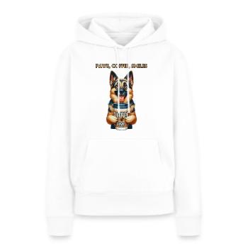Frecher Schäferhund mit Kaffee to Go Becher - Frauen Premium Bio Hoodie - Weiß - Vorne - Julia (174cm)