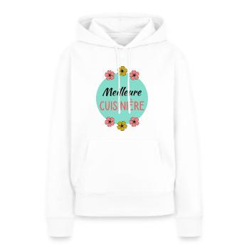 BONNE FÊTE. FÊTE DES MÈRES. FÊTE DES PÈRES. FÊTE - Sweat à capuche Premium bio Femme - blanc - Devant - Julia (174cm)