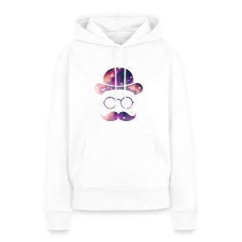 Visage rétro avec Moustache & Lunettes / Univers - Sweat à capuche Premium bio Femme - blanc - Devant - Julia (174cm)
