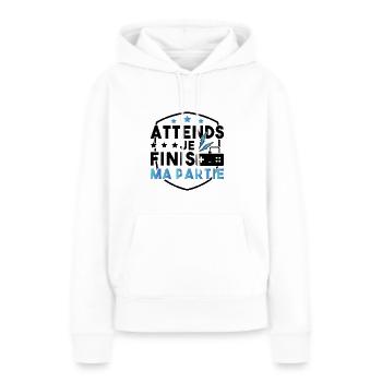 Moment, ich beende mein Spiel - Frauen Premium Bio Hoodie - Weiß - Vorne - Julia (174cm)