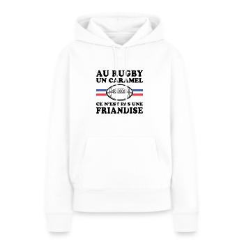 Au Rugby Un Caramel C'est Pas Une Friandise - Sweat à capuche Premium bio Femme - blanc - Devant - Julia (174cm)