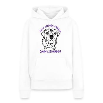 Erst kennenlernen dann Liebhaben - Bulldog - Frauen Premium Bio Hoodie - Weiß - Vorne - Julia (174cm)