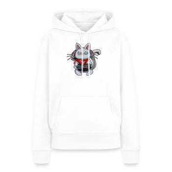 Katze mit Kopfhörern - spielende Katze - Gamerkatze - Frauen Premium Bio Hoodie - Weiß - Vorne - Julia (174cm)