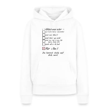 Réussi Échantillon d’enseignement Échantillon d’enseignement Félicitations - Sweat à capuche Premium bio Femme - blanc - Devant - Julia (174cm)