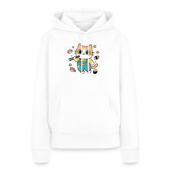 Chat Sushi Coloré en Salopette - Sweat à capuche Premium bio Femme - blanc - Devant - Julia (174cm)