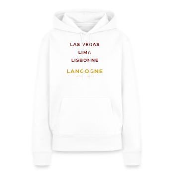 Langogne Lozère - Las Vegas - Lima - Lisbonne - Sweat à capuche Premium bio Femme - blanc - Devant - Julia (174cm)